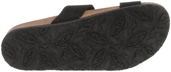Zwarte Plakton slipper met sierlijke bloemenpatronen op de zwarte rubberen zool.