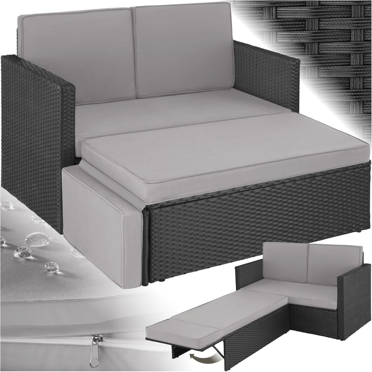Wicker Loungebank 2-zitsbank en Hocker - Ideaal Tuinmeubilair voor Terras en Balkon - Verkrijgbaar in Diverse Kleuren