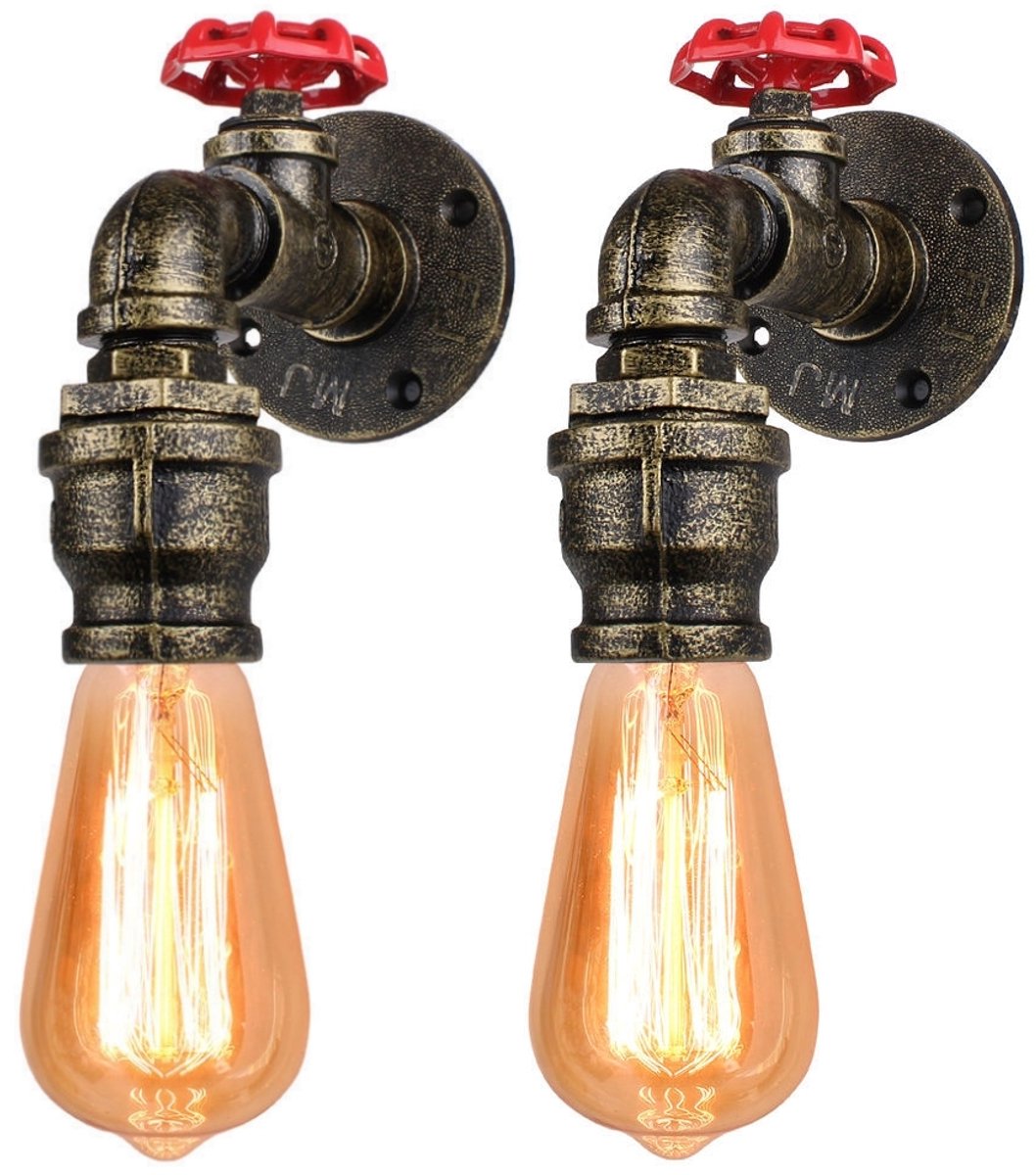 2 Stuks Wandlamp Industrieel Binnen E27 Muurverlichting voor Slaapkamer Woonkamer Garage Bronzen