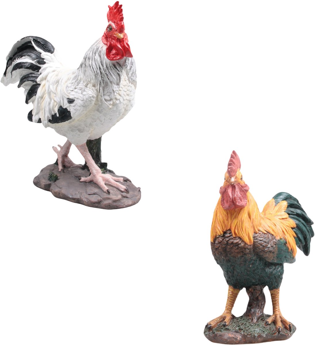 Haan/Kip tuin beeldjes - voor binnen/buiten - 25 x 13 x 30 cm - dierenbeelden - tuinbeelden
