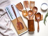 Ensemble de 9 spatules en bois Dutchers® - Spatules en bois de teck avec support - Respectueux de Eco - Cuillère à soupe - Poêle antiadhésive - Cuillère de Cuisine - Batterie de cuisine - Spatules pour wok - Accessoires de cuisine