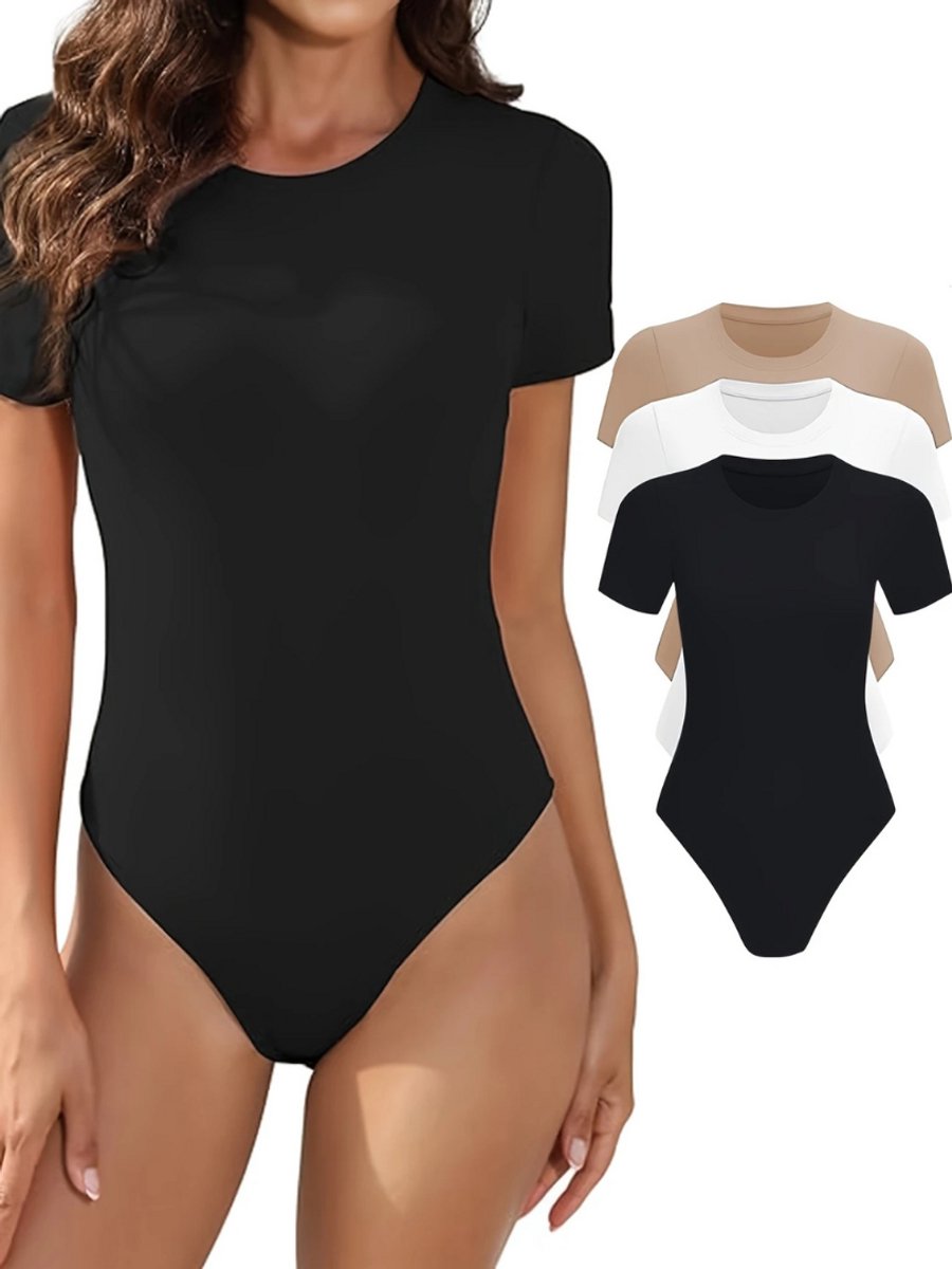 Nivard Bodysuit Dames - Jumpsuit - Corrigerend Ondergoed - Body plunge - Lingerie - Setje Vrouwen - 3 Pcs - Zwart/Wit/Abrikoos
