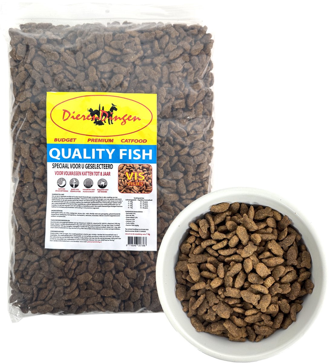 Budget Kattenvoer Budget Premium - Vis met Haringmeel - 1kg, Rijk aan Taurine en Essentiële Aminozuren