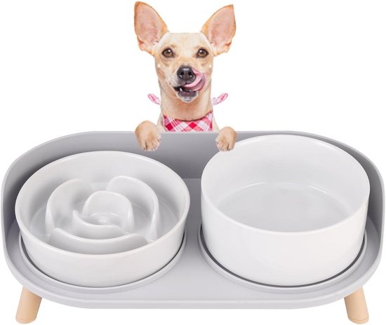 Honden langzaam eten - Anti schrok - Plaatsen in de rvs voerbak