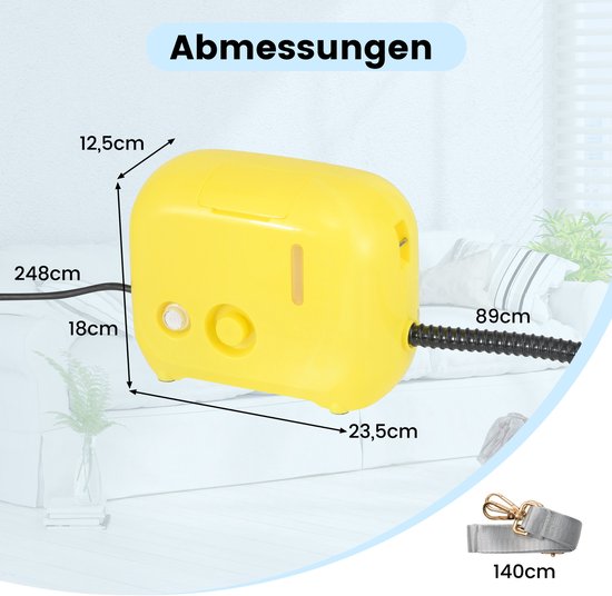 COSTWAY Stoomreiniger 1600W, stoomdruk: 3 bar, opwarmtijd: 15s, temperatuur: tot 180℃, tank: 1000 ml, stoomreiniger, handapparaat met 9 accessoires en riem (geel) van Merkloos	 — afbeelding 2