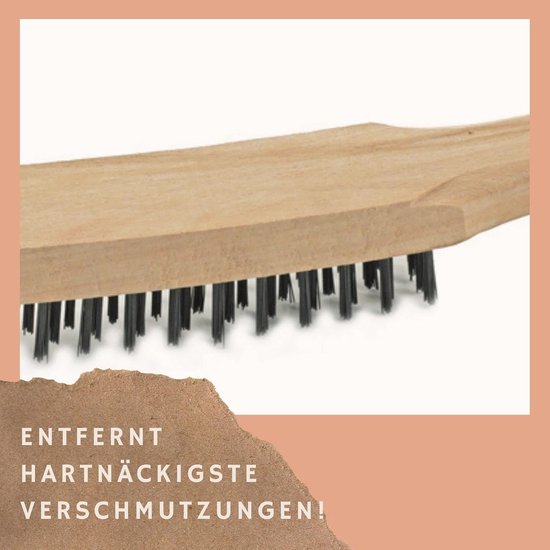 5x staalborstels I 3-rijen I 27 cm lang I met houten handvat I remklauwborstels grillborstels krasborstels metaalborstels handstaalborstelset voegenborstel onkruidborstel van Merkloos	 — afbeelding 4