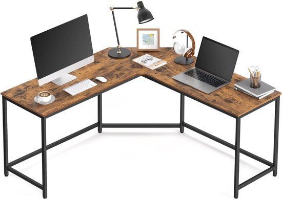 MIRA Home hoekbureau industrieel – hout en metaal – bruin/zwart