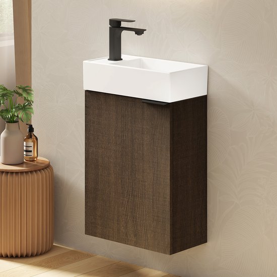 Meuble sous-vasque EMKE - Avec vasque à Opbouw - Porte à fermeture amortie - Compact - Tablette réglable - 42x24x65 cm - Meuble sous-vasque avec vasque