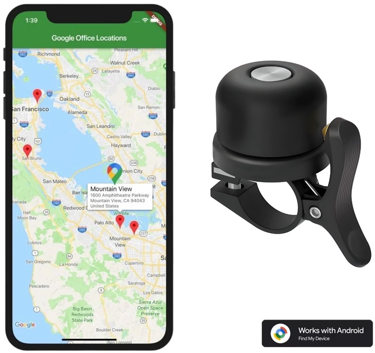 BlueTime - Fietsbel Pro - Anti Diefstal - Fiets Accessoires - Fietsbel inclusief tracker - Fiets anti diefstal - Fiets GPS tracker - Fietsbel Zwart - Tracker Fiets - Geschikt voor Android Find My Device - GPS Fietscomputer - GPS Fiets - GPS Tracker