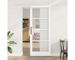 vidaXL - Schuifdeur - met - Hardware - Set - 'ORKDAL'van - Wit - Massief - Hout - & - Glas