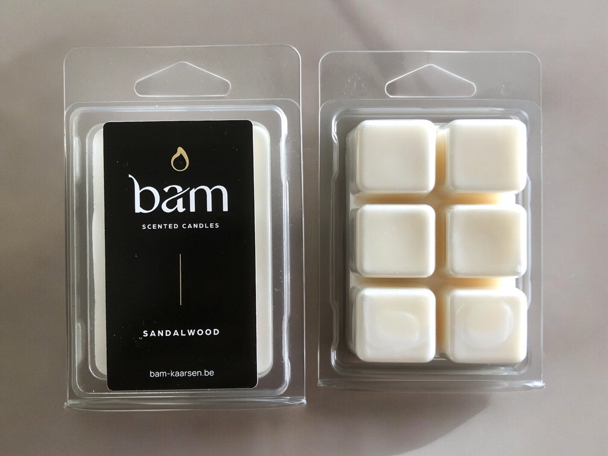 BAM Wax Melts Sandalwood – Sandelhout Geurwax van Natuurlijke Zonnebloemwas – Vegan Wax Melts – Sterk Geurend – Voor Waxbrander – Handgemaakt in België