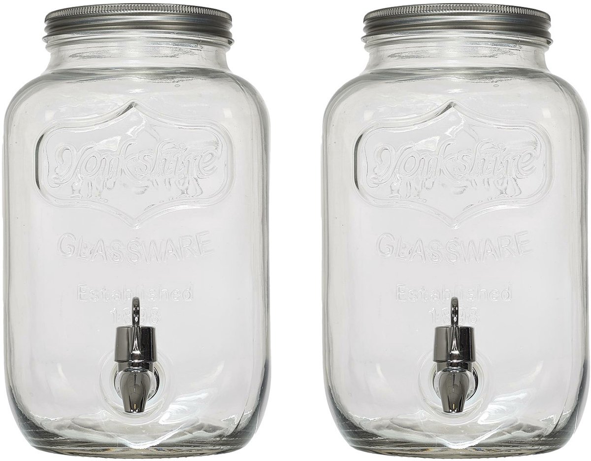 Home Deco Factory Drankdispenser met kraantje - 2x - 4.0 liter - glas - limonadetap - waterdispenser - D14 x H25 cm - Cocktail Lounge serie