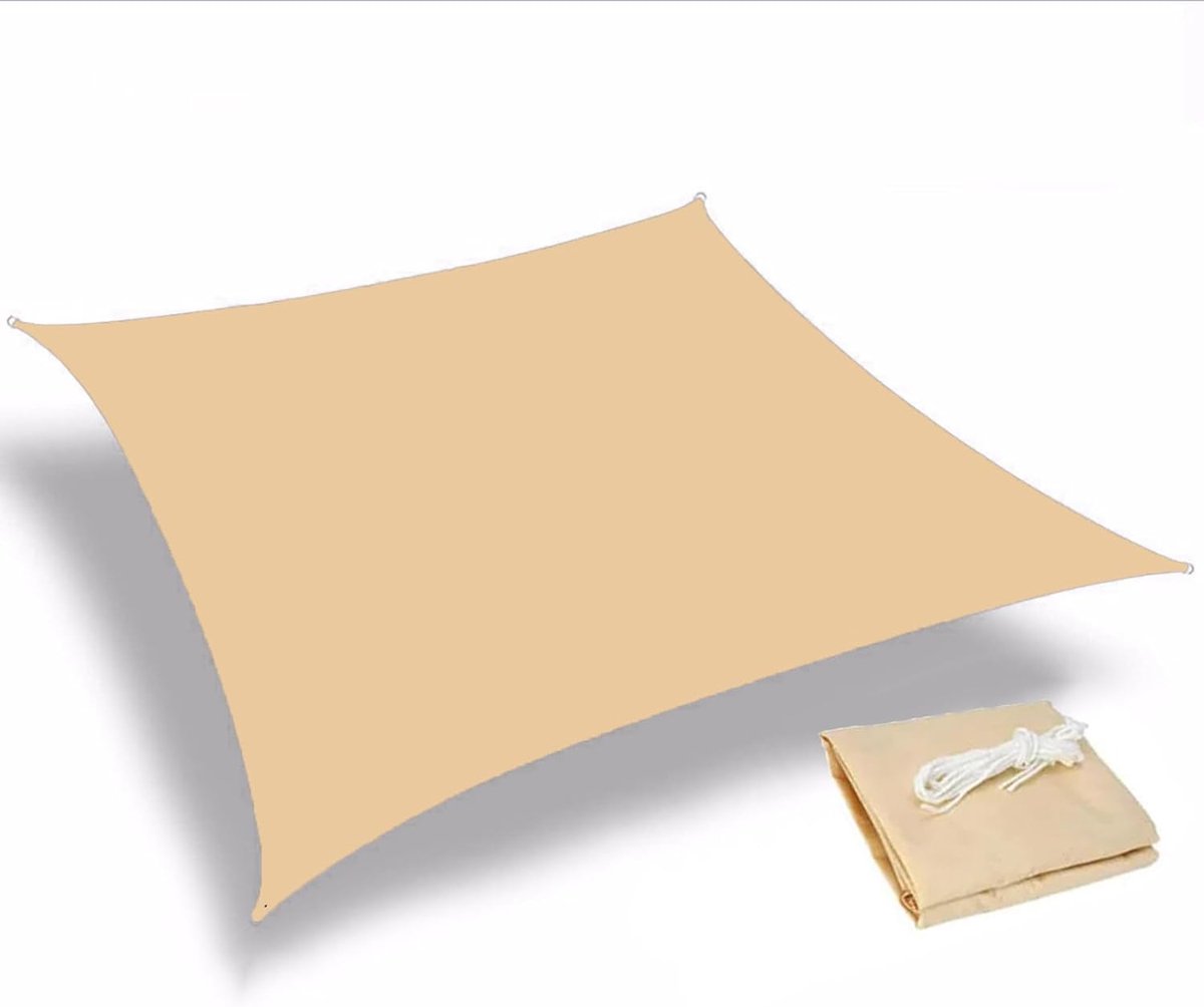 Robuuste zonnescherm, UV-bestendig, scheurvast en roestbestendig rechthoekig zonnescherm, montageaccessoires, gebogen randen blokkeren zonlicht, ademend zeil, buitenpatio, gazontuin (2x2m) - Beige