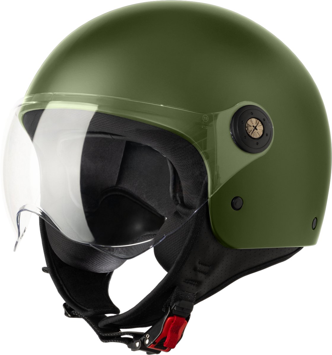 VINZ Duoro Jethelm met Vizier | Scooterhelm & Motorhelm & Brommerhelm & Snorfietshelm | ECE 22.06 goedgekeurd | Lichtgewicht 1100 gram | Inclusief Opbergzak | Army Green - XL