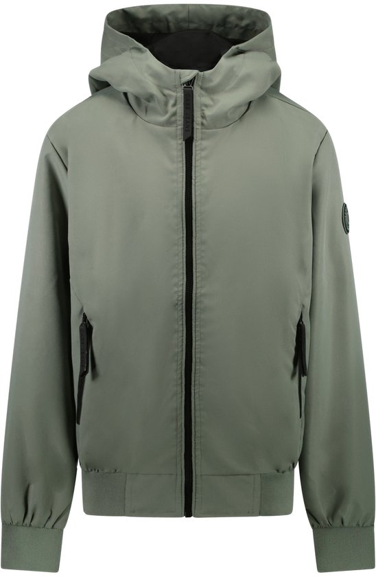 Veste verte Cars Jeans à capuche, avec fermetures éclair noires et un badge rond de marque sur la manche.