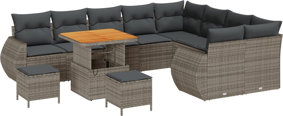 vidaXL - Tuinbank - Set - 12 - pcs - Grijs - poly - rattan