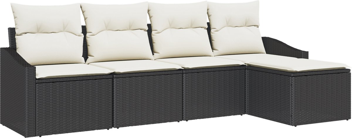 vidaXL - Tuinbank - Set - 6 - pcs - Zwart - Poly - rattan