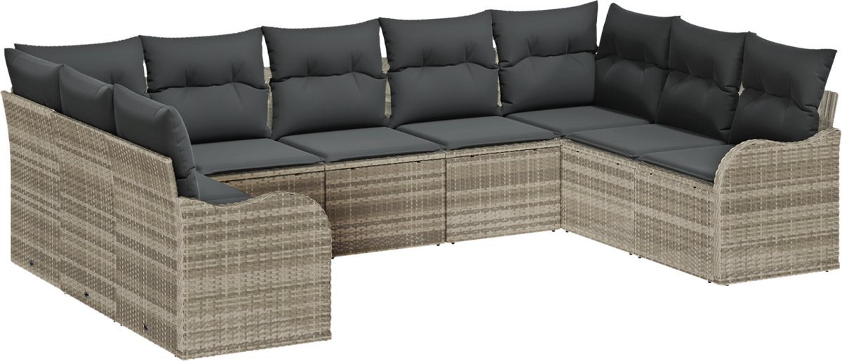 vidaXL - Tuinbank - Set - met - opslag - 9 - pcs - Lichtgrijs - poly - rattan