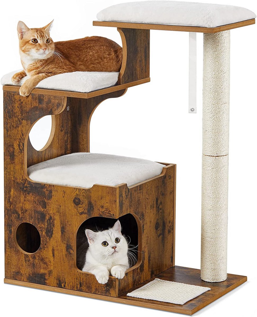 Acaza - Katten Krabpaal - Krabpalen Hout - Kattenboom 88 cm - Bruin/ Wit