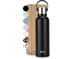 VANN® 100% RVS Thermosfles 600 ML voor volwassenen – 3-wandige waterfles – Geen plastic – 24 uur koud/12 uur warm – Satin Noir – VANN ESSENTIAL BOTTLE®