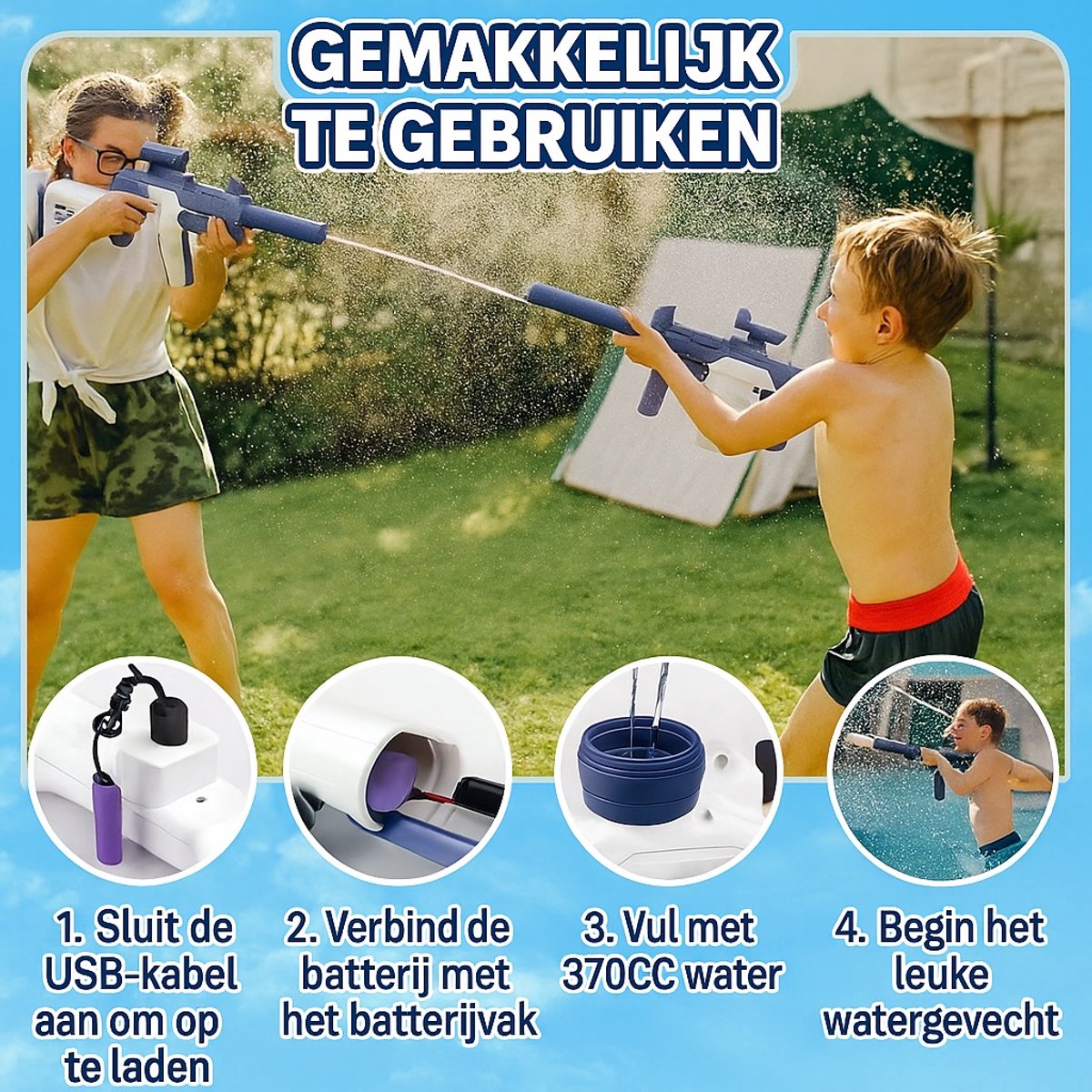 ASTRAVON Elektrisch Waterpistool - 2026 MODEL - Automatisch Waterpistool - Waterpistool - Zomer Speelgoed - Watergevecht - Oplaadbaar - Blauw - Kinderplezier - Waterpret - Strand speelgoed - Tuinspeelgoed - Elektrisch speelgoed - Waterbattle — afbeelding 3