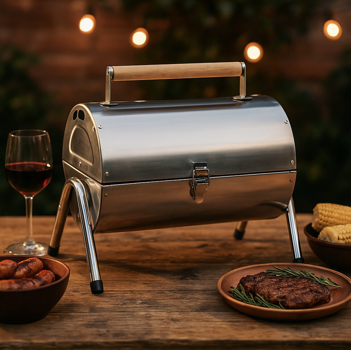 alpina Houtskool BBQ - Draagbare BBQ met Handgreep - Barbecue Camping met Ventilatie En Sluitclip - Houtskoolbarbecue Compact 38 x 30 x 19 cm - RVS – foto 2