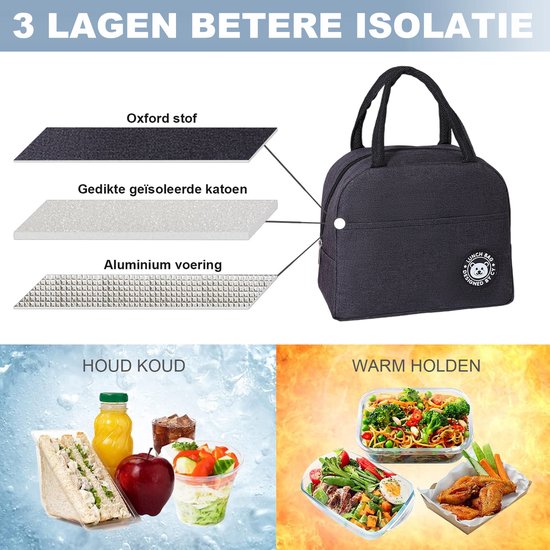 Isolerende Lunchbox Tas - Thermische Boodschappentas voor Werk/School - Waterdicht en Duurzaam - Zwart - 1 stuk — afbeelding 3