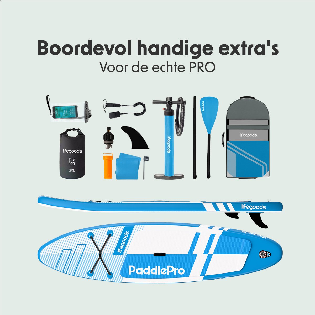 LifeGoods PaddlePro SUP Board Pro - Pro Set - Opblaasbaar Paddle Board - Max. 150KG - 320x81cm - Sky Blue – foto 6