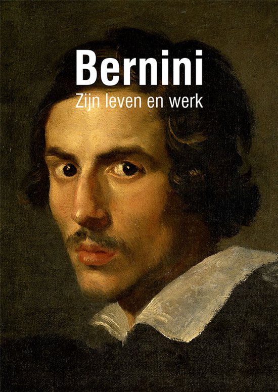 Portret van een man met donker haar en een snor, met de tekst "Bernini Zijn leven en werk".