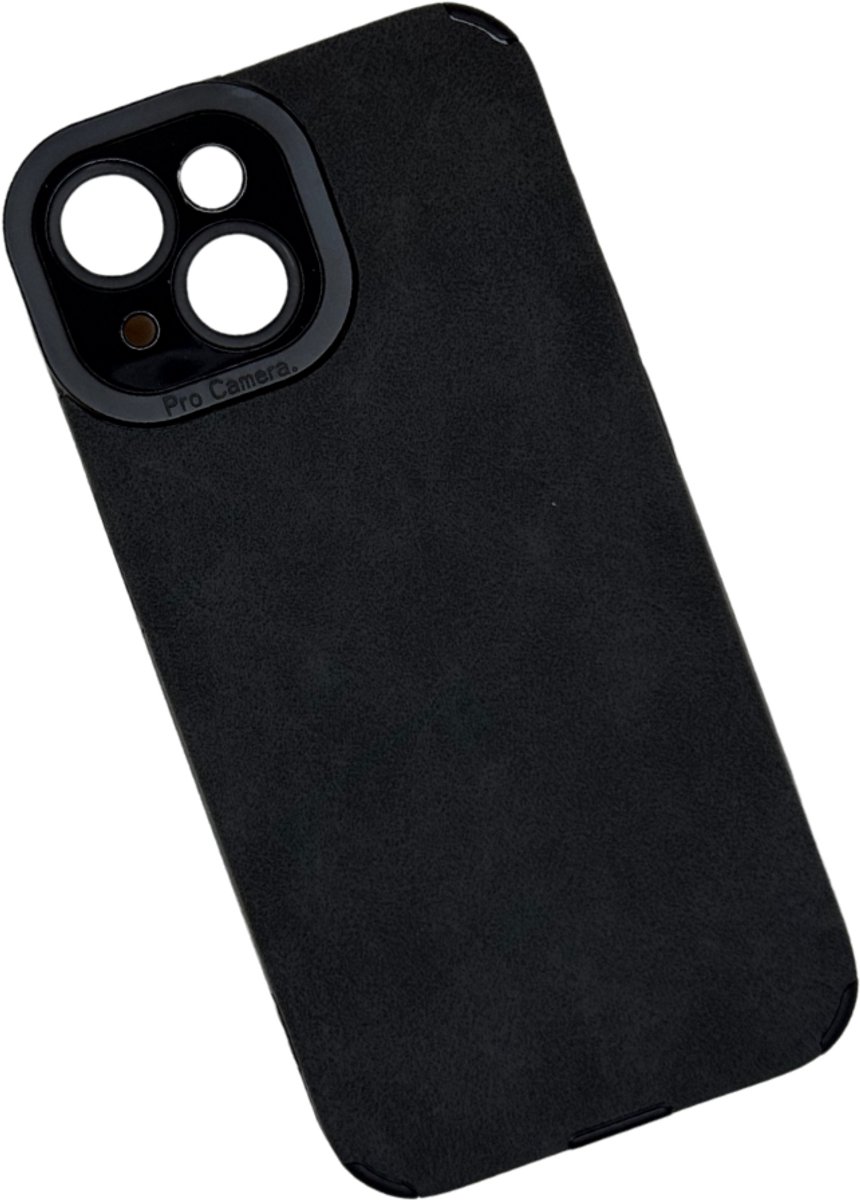 iPhone 14 Hoesje | Luxe Kunstleer | Schokbestendig Shockproof | Wireless Charge | TPU Case met Lensbescherming | Zwart / Black