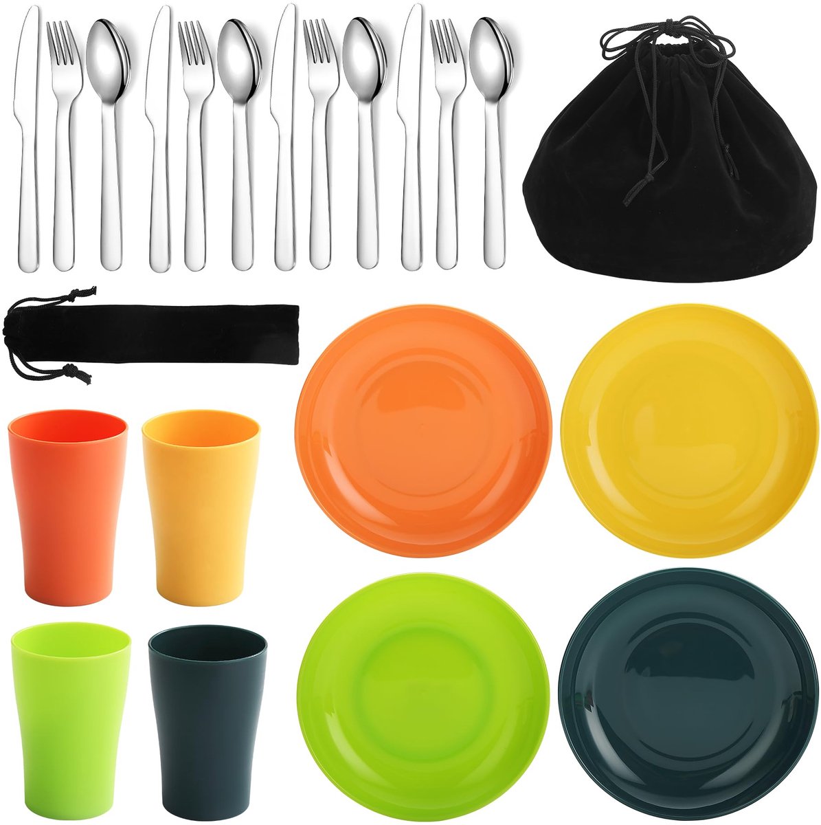Ibenzoa® Compleet Camping Bestekpakket – 20 Delen, Lichtgewicht en voor 4 Personen