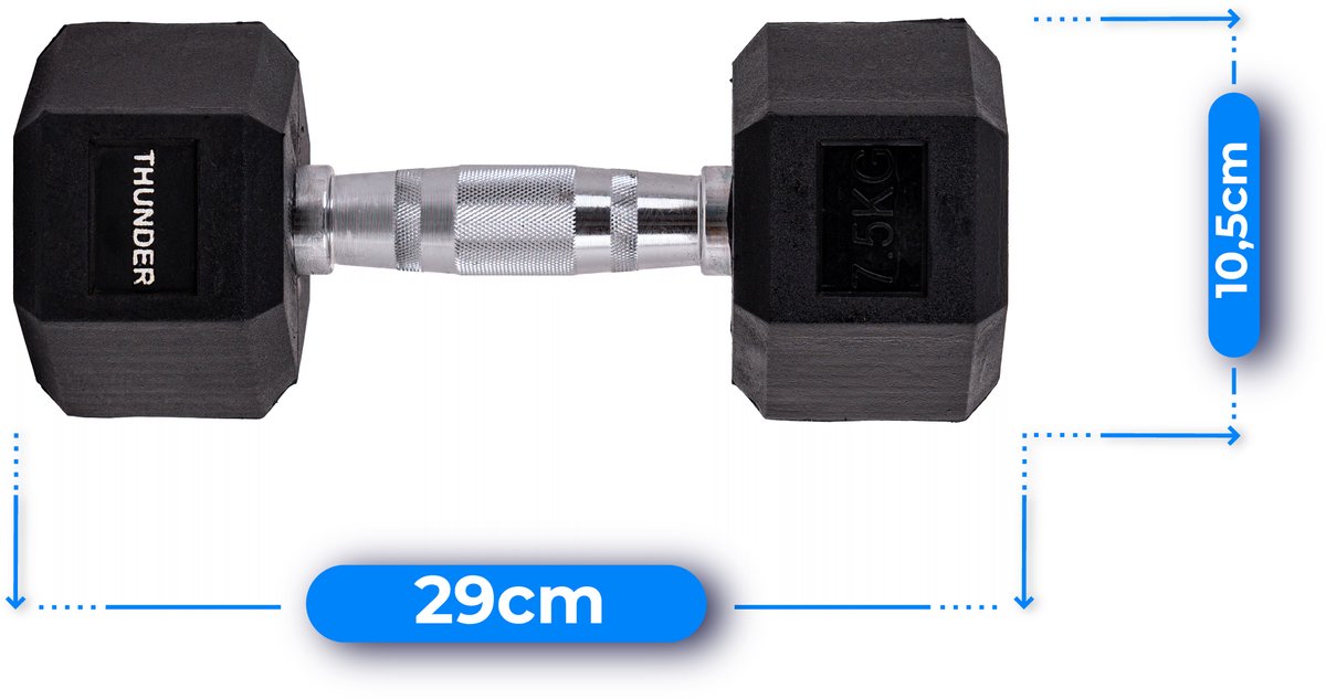 THUNDER® HEXAGONAL-DUMBBELLS-7,5KG Zwarte Rubberen Halter Stalen Kern Voor Krachttraining & Fitness Antislip Duurzaam & Professioneel Per Stuk - Stevige Grip – foto 8