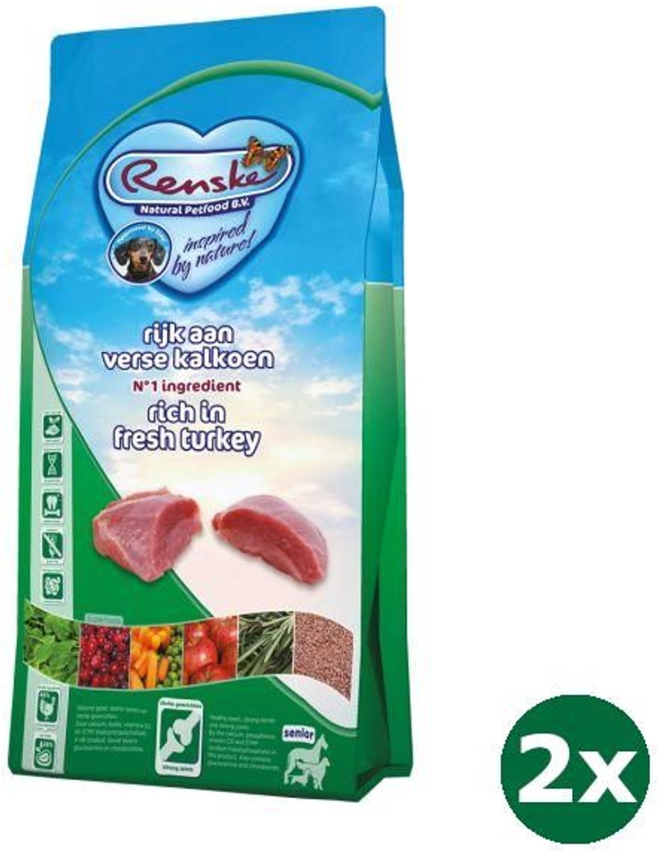 2x6,5 kg Renske super premium senior kalkoen graanvrij hondenvoer