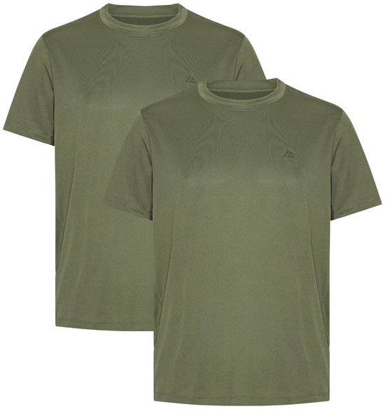 Twee olijfgroene T-shirts van DANISH ENDURANCE op witte achtergrond.