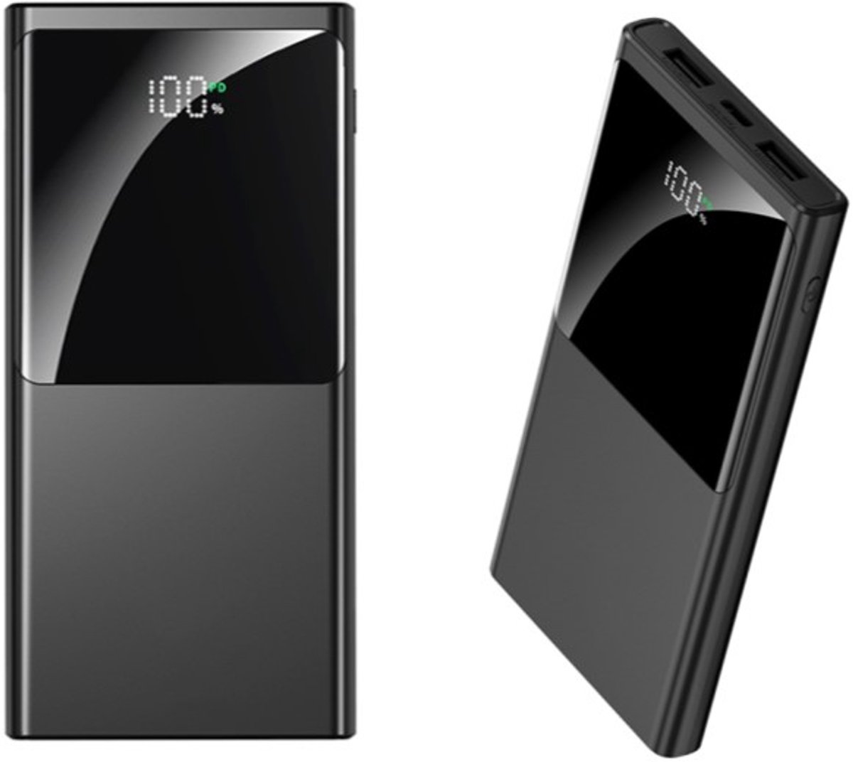 ISHIVA Premium Powerbank 10.000 mAh - 22.5W Snellader Powerbanks - Quick Charge 3.0 - Batterij LED Display - USB USB C & Micro USB - Universele Geschikt voor Apple/Android - Powerbank Iphone - Powerbank Samsung - Zwart