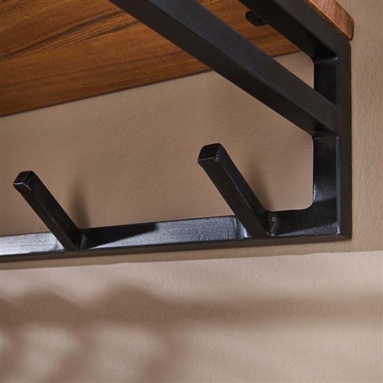Luxe Kapstok Hangend 6 Haken - Wandkapstok Muur - Kapstokhaak 6x - Kapstokken Industrieel Staand - Wandkapstok met Hoedenplank Hout & Zwart Metaal Landelijk - Wandkapstok met Plank (100 cm x 35 cm x 17 cm) — afbeelding 4