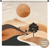 Wandkleed 150x150 cm - Wanddoek Zon - Heuvels - Boom - Abstract - Wandtapijt - Wandkleden