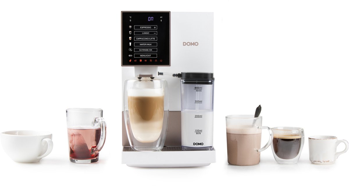 Afbeelding 3 van DOMO DO742K Volautomatische Espressomachine - 4 Soorten Koffie + Heet Water - Melkopschuimer - 19 Bar - Wit
