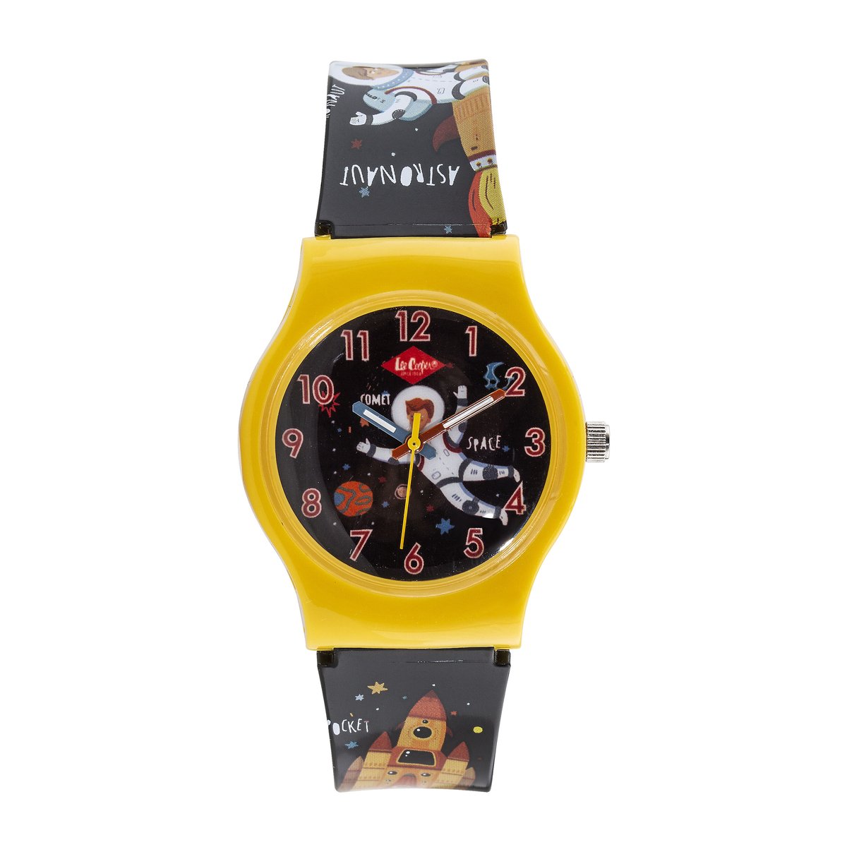 Lee Cooper-model lc.k.1.757-unisex-afbeelding ruimtevaart-3 atm waterdicht-geel-zwart-diameter 32 mm