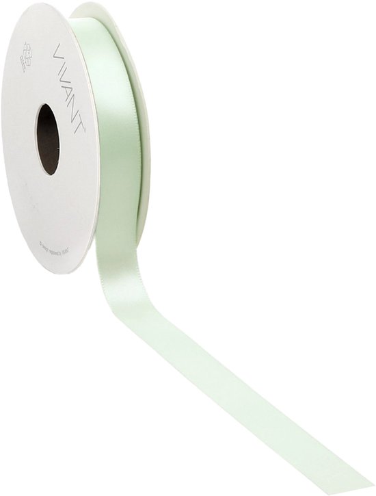 Een rol lichtgroen satijnen lint, met Vivant logo op de zijkant.