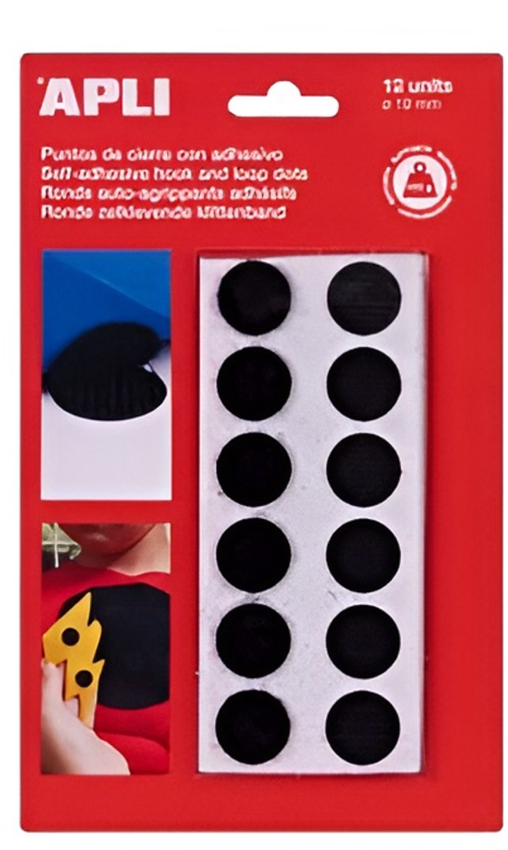Apli Klittenband Rond Zelfklevend - d: 19 mm - Zwart - 12 stuk