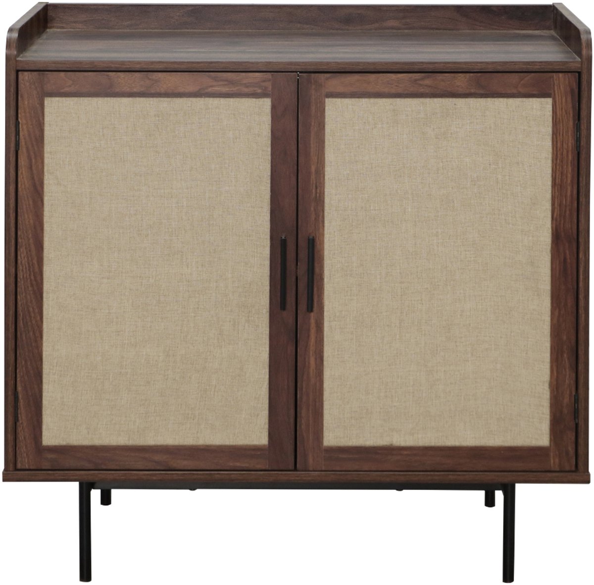 CALICOSY - Dressoir met 2 deuren in notenhoutdecor met stoffen fronten L80 cm - JETSON