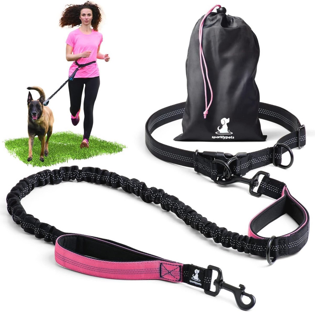 Handsfree hondenriem voor middelgrote en grote honden - Professionele hondenlooplijn met reflecterende strepen voor wandelen, trainen of joggen