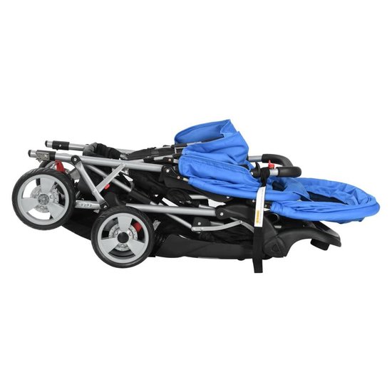 vidaXL - Kinderwagen - dubbel - staal - blauw - en - zwart van Vidaxl — afbeelding 4