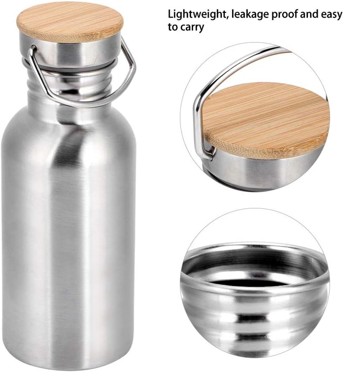1000 ml roestvrijstalen waterfles, sportfles, lekvrije metalen waterfles BPA-vrij voor sport, sportschool, reizen, kamperen - zilver - 1000ml thumbnail 4