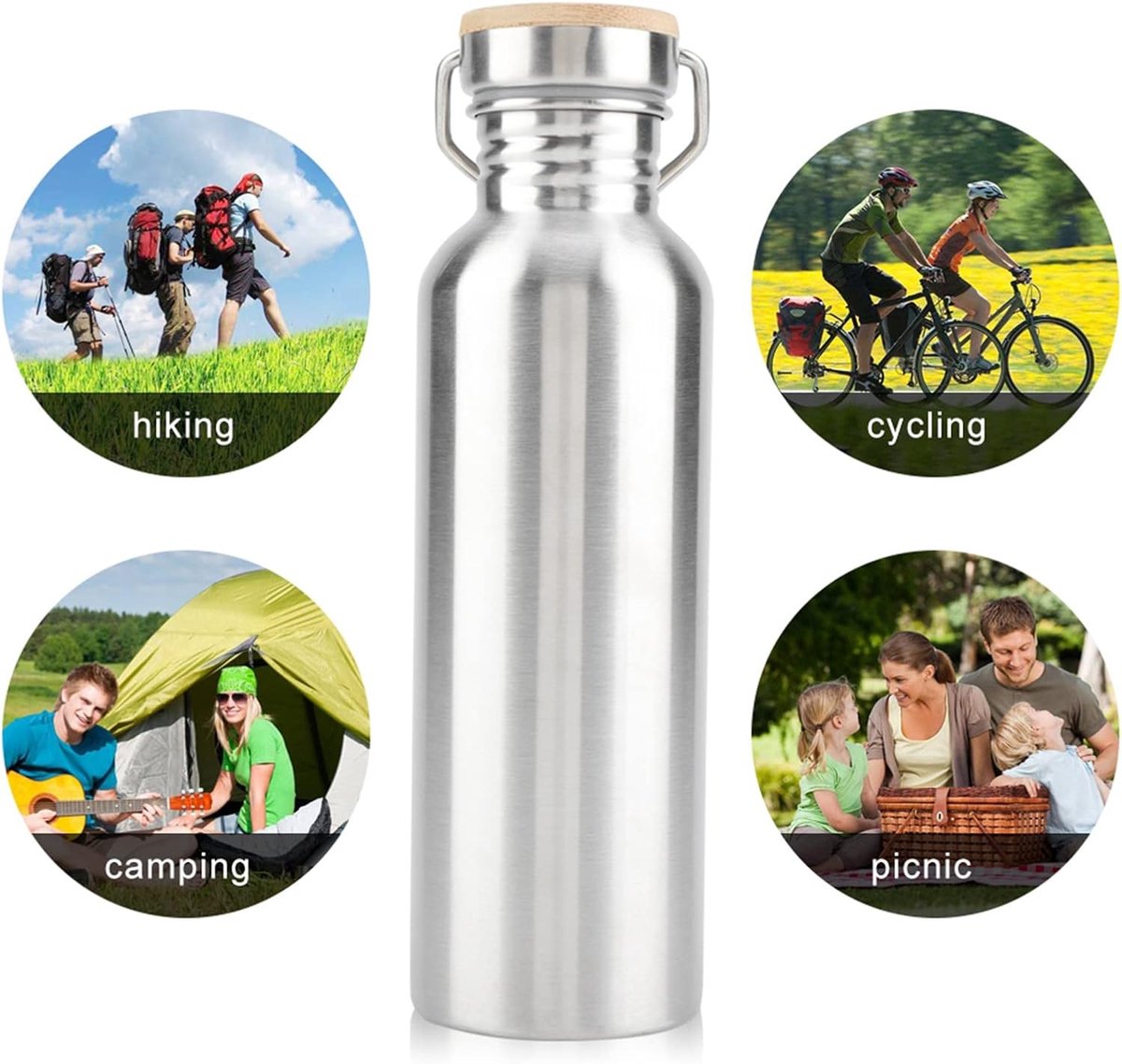 1000 ml roestvrijstalen waterfles, sportfles, lekvrije metalen waterfles BPA-vrij voor sport, sportschool, reizen, kamperen - zilver - 1000ml thumbnail 6