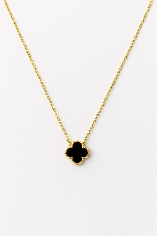 Collier Fleur Noir Sur Métal Doré - Lanière Noire - Sans Nickel - Neuf Avec étiquettes