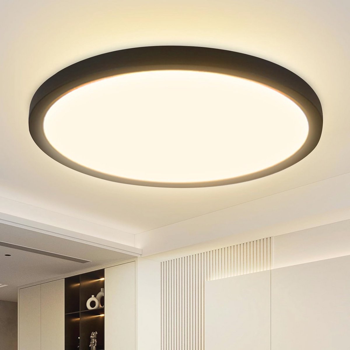 Moderne Zwarte LED Plafondlamp Rond 30cm - Energiezuinige Verlichting voor Woonkamer, Slaapkamer en Keuken
