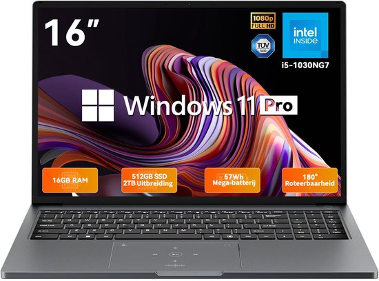 Blackview AceBook 12 Laptop - Intel Core i5-1030NG7 - 16 inch FHD - 16GB DDR4 - 512GB SSD /2 TB - Window 11 Pro Notebook - Dual Band 5G WiFi - Grijs