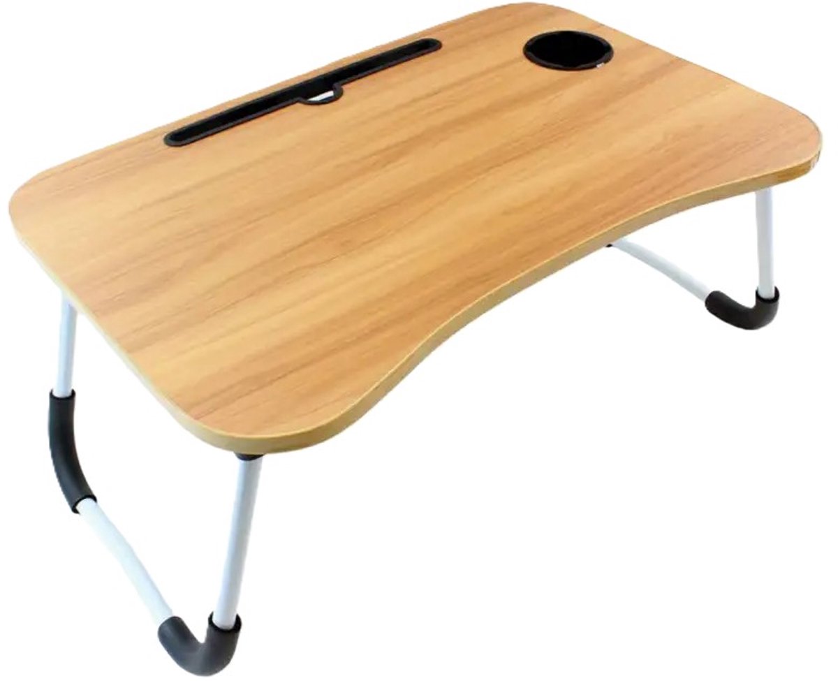 Ceruzo Opklapbare Laptoptafel – Bedtafel 60x40 cm – Tablethouder- Bekerhouder-Uitschuiflade